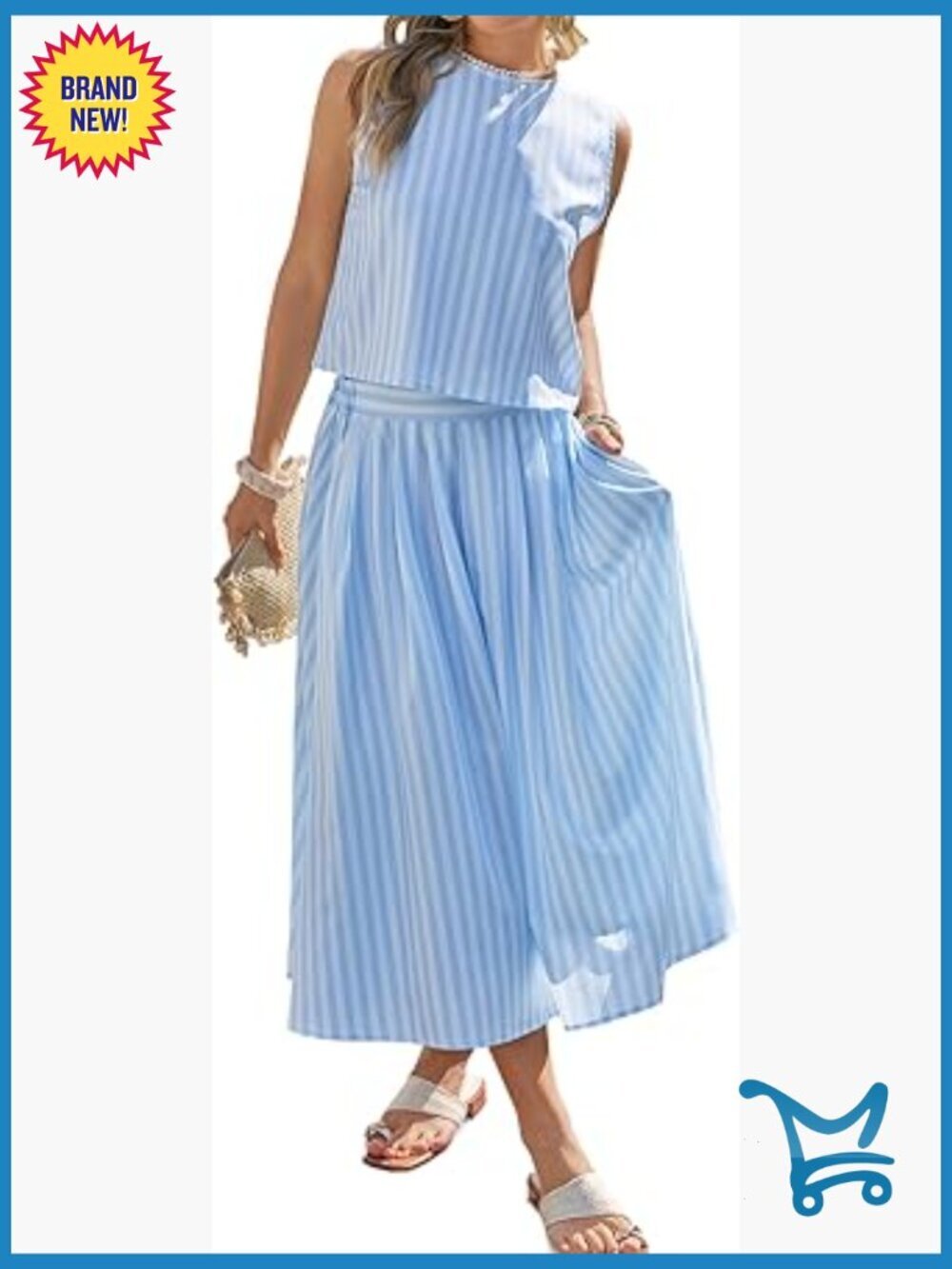 Sleeveless Striped Tank Top and Midi Skirt 2-Piece Set
